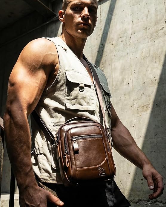 Premium Leather Men's Crossbody -Organized Storage & Durable,Stylish for Daily Carry