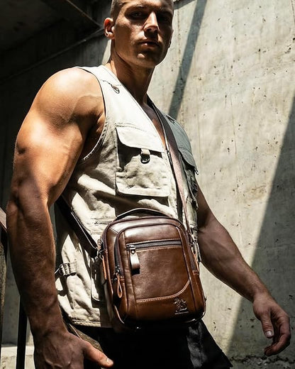 Premium Leather Men's Crossbody -Organized Storage & Durable,Stylish for Daily Carry