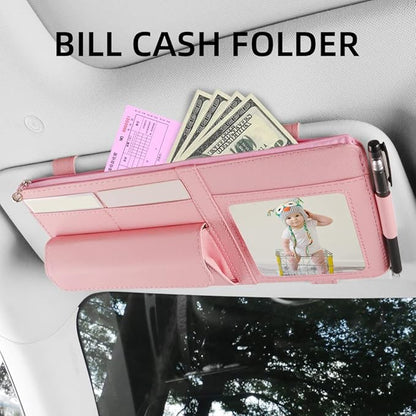 Visor Document Holder for Truck, Car Sun Visor Organizer, Visor Storage Pouch Holder with Sunglasses Clip, Picture Frame, Essential Visor Accessories for Driver Auto Owners Pink