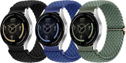 SNBLK 3 Pack 18mm 20mm 22mm Braided Watch Band Compatible with Garmin Vivoactive 5 Watch Bands/Vivoactive 6/3/4s, Quick Release Adjustable Elastic Nylon Loop Strap for Venu 3S/2S/Venu 3/2 Women Men