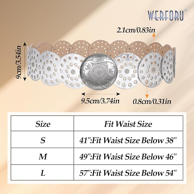WERFORU Women Vintage Leather Belt Western Disc Waist Belts Ladies Western Belt Boho Belt for Dress Jean-