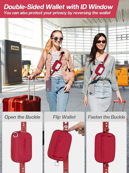 Tiostep Clip and Go Strap for Phone with Wallet Crossbody Phone Lanyard Adjustable and Detachable Wristlet Wallet with ID Window and Zipper, Red