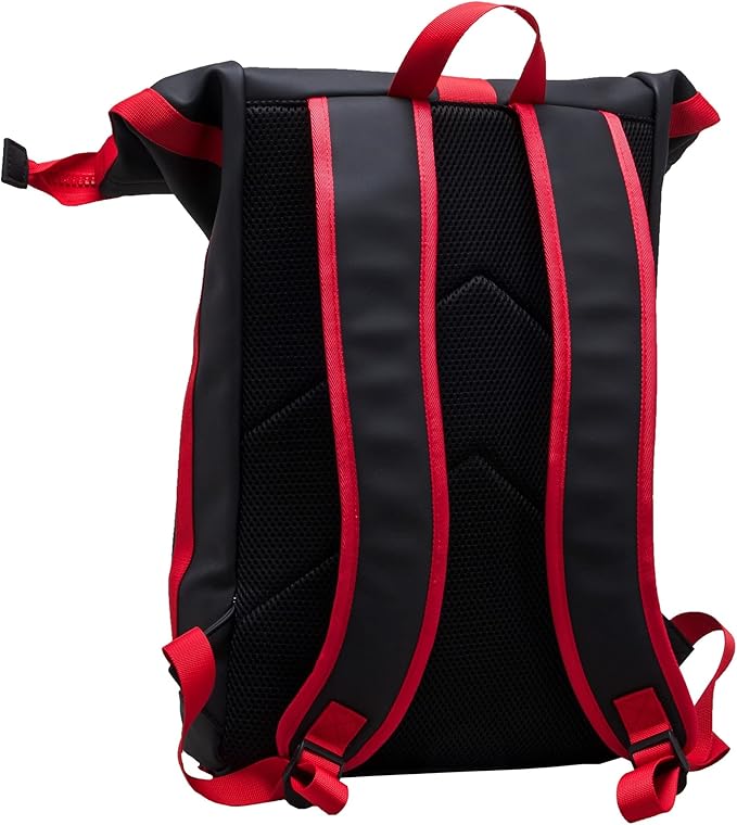 X RAY Roll Top Laptop Backpack for Men Women, PU Leather Expandable Roll Up Backpack Capacity Adjustable 22L & Fits 15.6" Laptop, Black/Red