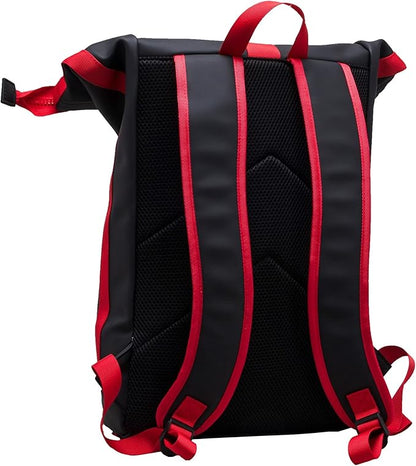 X RAY Roll Top Laptop Backpack for Men Women, PU Leather Expandable Roll Up Backpack Capacity Adjustable 22L & Fits 15.6" Laptop, Black/Red