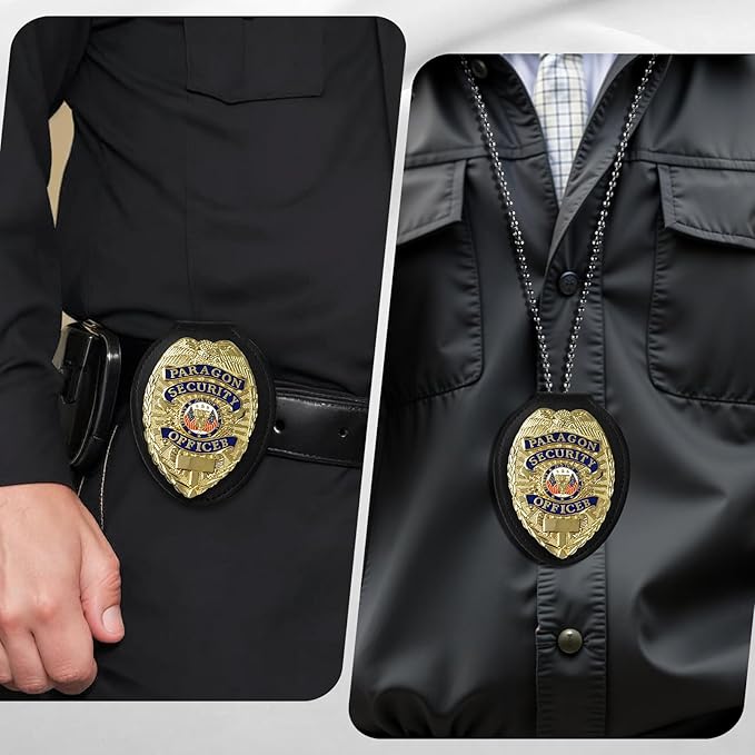 BESARME Police Badge Holder Belt Clip Cowhide Leather Badge Holders Universal Law Enforcement Security Badge Holder with Stainless Bead Chain