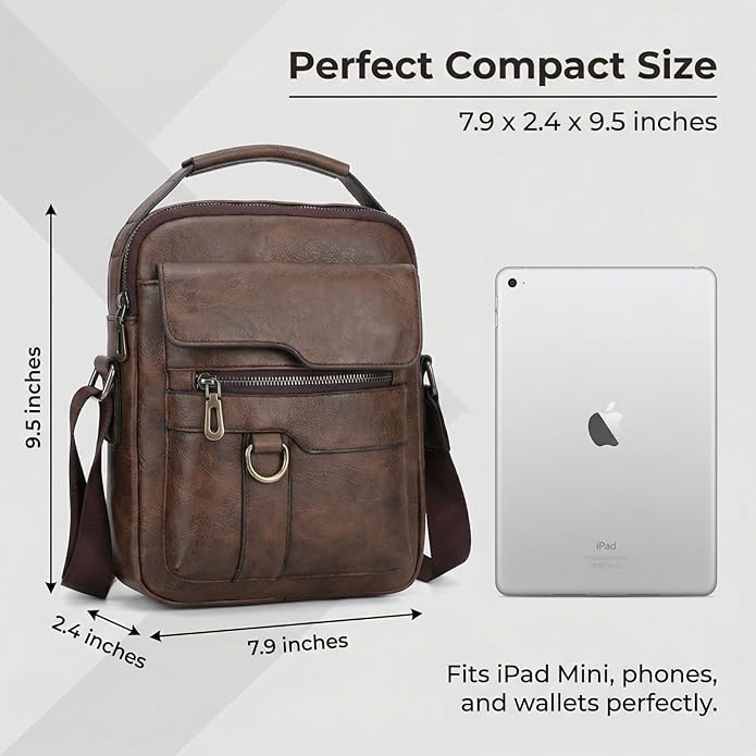 Men's Leather Crossbody Bag, Casual leather Bag for Men, Crossbody Bag Office Business,Handbag Purse Zipper