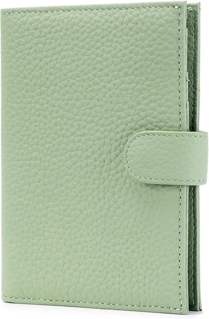 Karmiir RFID Slim Passport Holder for Women, Compact Leather Passport Wallet with Card Holders SIM Slots,Zippered Coins Pocket and Cash Compartment Travel Passport Cover Case, Light Green