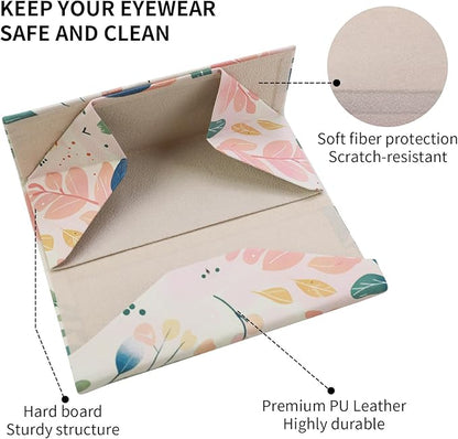 Foldable Glasses Case, Magnetic PU Leahter Sunglasses Case, Cute Hard Shell Folding Eyeglass Cases for Women Kids