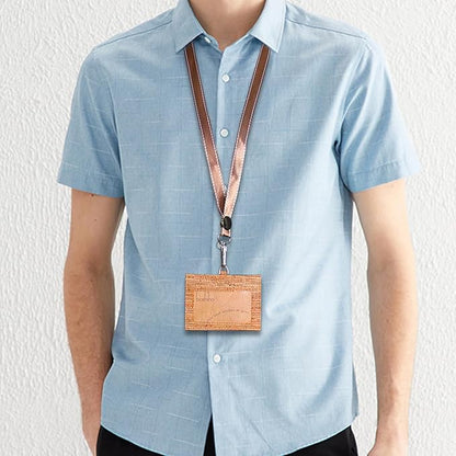 Badge Holder, Boshiho Eco-Friendly Cork ID Name Credit Card Case with Neck Lanyard Strap, Horizontal Style (Line)