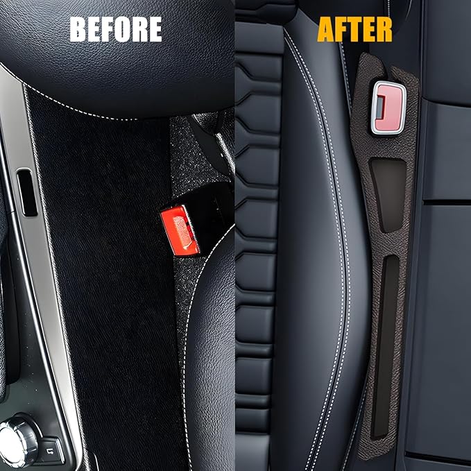 Car Seat Gap Filler, 2PCS Crevice Blocker Stopper Between Vehicle Seat Console, No Drop Automotive Fill Crevice Guard Interior Accessories, Universal for SUV Truck Sedan (Brown)