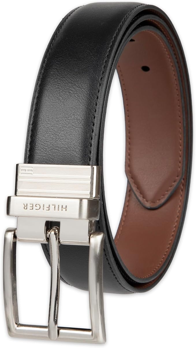 Tommy Hilfiger Men's Reversible Leather Belt, 2‑in‑1 Design for Dress Or Casual Wear