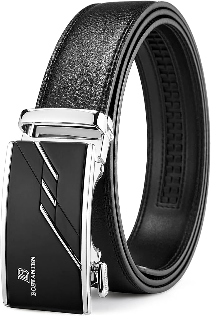 BOSTANTEN Mens Belt Leather Ratchet Belt For Men Dress and Casual with Adjustable Buckle, Trim to Fit