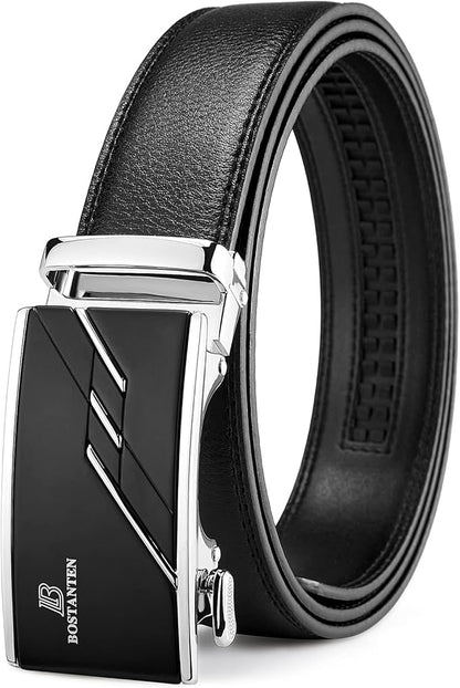 BOSTANTEN Mens Belt Leather Ratchet Belt For Men Dress and Casual with Adjustable Buckle, Trim to Fit