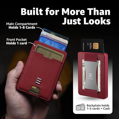 VENICE RFID Blocking Wallet, Minimalist Card Holder with Quick Access, Vegan Leather & Brushed Aluminum, Gift-Ready Packaging (Crimson Red)