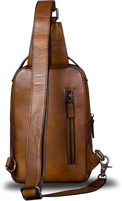 Genuine Leather Sling Bag for Men and Women Vintage Real Leather Sling Backpack Shoulder Crossbody Bags Chest Purse