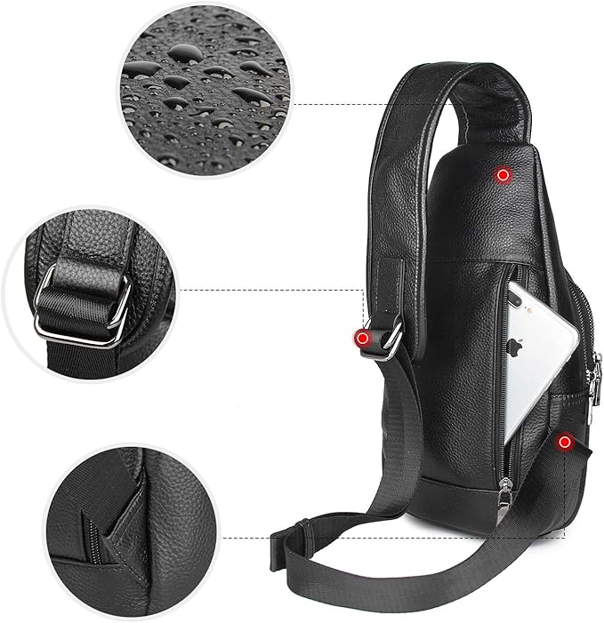 Polare Cowhide Leather Waterproof Casual Daypack Sling Shoulder Chest Crossbody Bag For Men