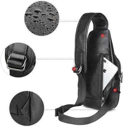 Polare Cowhide Leather Waterproof Casual Daypack Sling Shoulder Chest Crossbody Bag For Men
