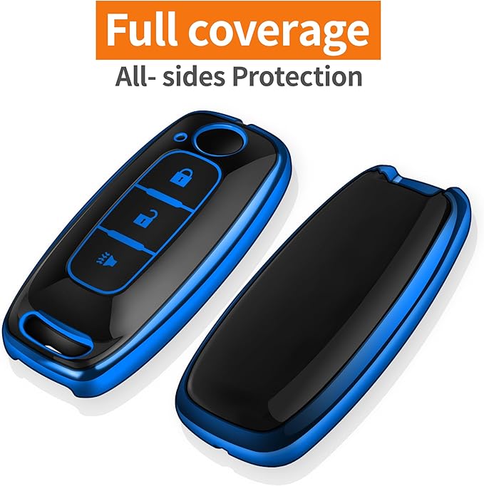 Sindeda for Nissan Key Fob Cover with Keychain Soft Full Protection Key Shell Key Case Compatible with 2023 2024 2025 Pathfinder Kicks Rouge(Blue, 3 Buttons)