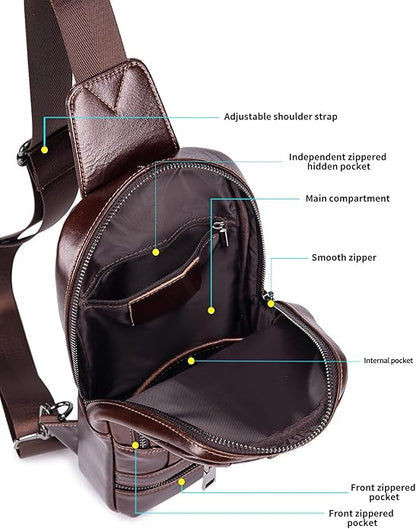 RAINBOW HORSE Genuine Leather Shoulder Bag, Men's Crossbody Chest Bag, Casual Front Pack, Suitable for Travel, Hiking, and Daily Use