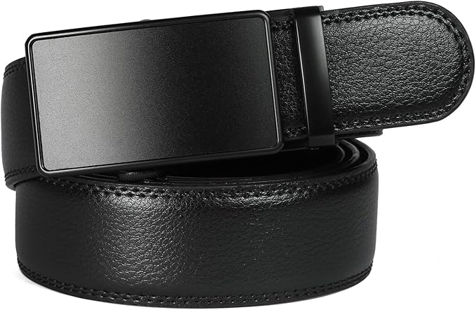 Founders & C Men's Ratchet Belt 1 3/8",Leather Dress Belt Adjustable with Click Sliding Buckle Trim to Exact Fit