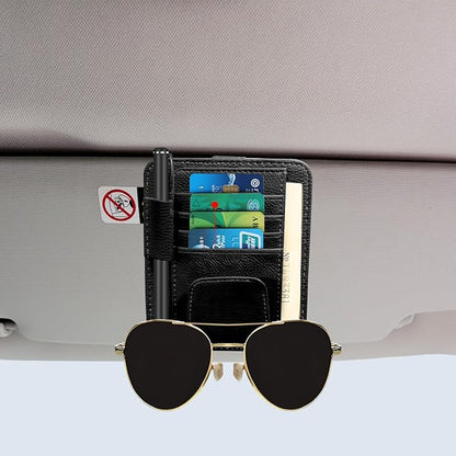 2Pcs Car Sun Visor Organizer, Slim Leather Sunglass Holder for Car, Auto Document Holder for Card, Sunglasses, Insurance, Registration, Pen, Receipt (Black)