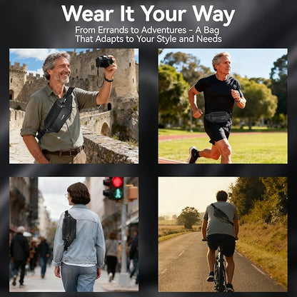 Genuine Leather Fanny Pack For Men and Women Multiple Pockets Waist Bag with Adjustable Strap for Travel Casual Sports Hiking Cycling Fishing Running Black Belt Bag
