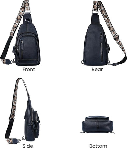 HESHE Leather Sling Bag for Women Crossbody Bags with Multi-Pocket Stylish Fanny Packs for Travel Chest Bag
