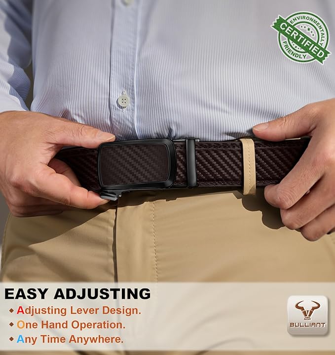 BULLIANT Men's Ratchet Belt 2 Pack-Click Leather Belt Adjustable for Men Gift 1 3/8-Cut for Perfect Fit