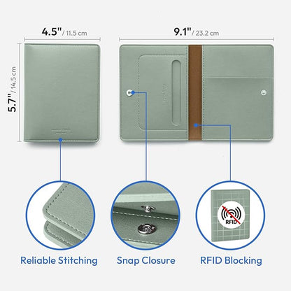 carrotez Family Travel Document Organizer – Premium RFID Blocking Leather Passport Holder & Wallet for 2 Passports, Cards, Boarding Passes & Travel Essentials – Mint Grey