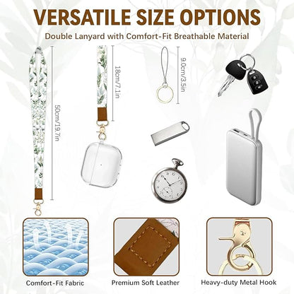 Cute Leather Badge Holder with Zipper Pocket, Leaves Lanyards and 1 Zip Pocket and 4 Card Slots, Breakaway Lanyards with Metal Clasp for Offices, Staff, Adult, Employees