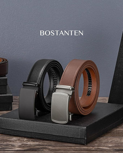 BOSTANTEN Ratchet Leather Belt For Men 2 Pack Dress and Casual with Adjustable Buckle, Trim to Fit
