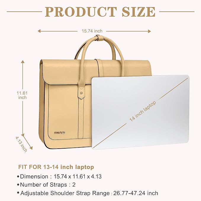 MOSISO Laptop Bag for Women, 13-14 inch PU Leather Laptop Shoulder Bags Convertible Backpack, 13.3 inch Messenger Bags Casual Handbag Work Briefcase Travel Computer Bag with Bowknot, Turmeric