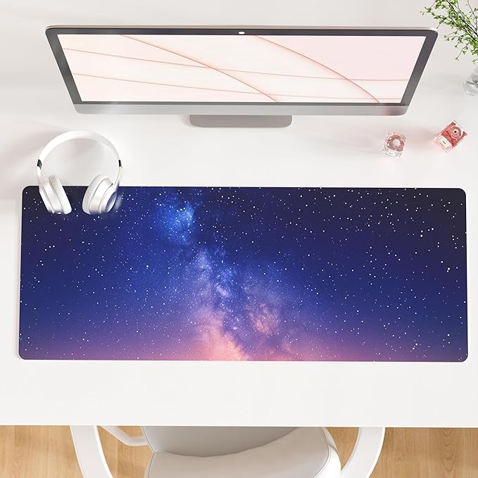 QiyI Desk Pad, Galaxy PU Leather Desk Blotter Protector, Waterproof Computer Desk Mat, Keyboard Mouse Pads, Non Slip Base Home & Office Accessories, Extended Large Size 31.5" x 11.8" - Starry Sky
