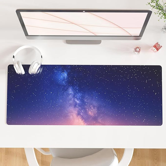 QiyI Desk Pad, Galaxy PU Leather Desk Blotter Protector, Waterproof Computer Desk Mat, Keyboard Mouse Pads, Non Slip Base Home & Office Accessories, Extended Large Size 31.5" x 11.8" - Starry Sky