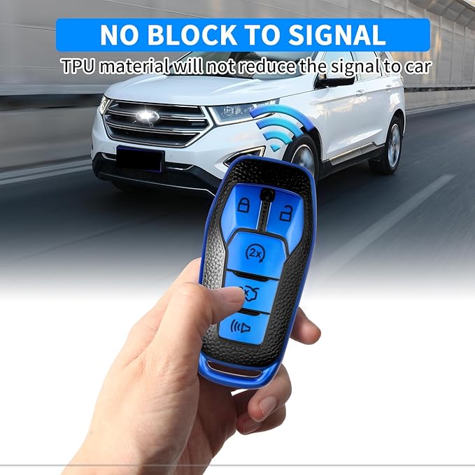 QBUC Key Fob Cover for Ford 2013-2018 Explorer F150 Lincoln MKC Fusion Mustang Edge 5 Buttons Smart Key (Blue, Series 1)