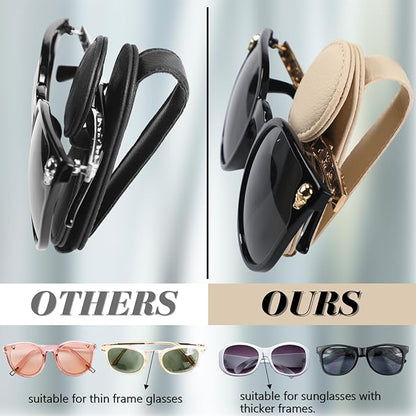 Konohan Sunglasses Holder for Car Visor Leather Eyeglass Hanger Magnetic Sunglasses Holder with 2 Clips(Beige)
