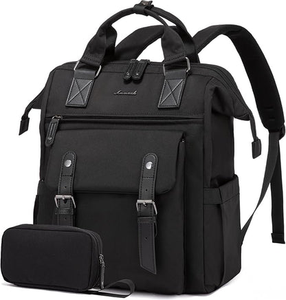 LOVEVOOK Laptop Backpack for Women, 15.6 Inch Work Business Backpacks Purse, Large Capacity Teacher Nurse Bag Work Travel Computer Backpacks, College Bookbag for School, Water Resistant Daypack, Black