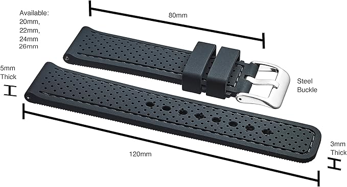 ALPINE Sporty Premium Soft Silicone Adjustable Watch Band - Replacement Rubber Watch Bands for Women & Men - Waterproof Quick Release Watch Straps - Compatible with Regular & Smart Watch Bands