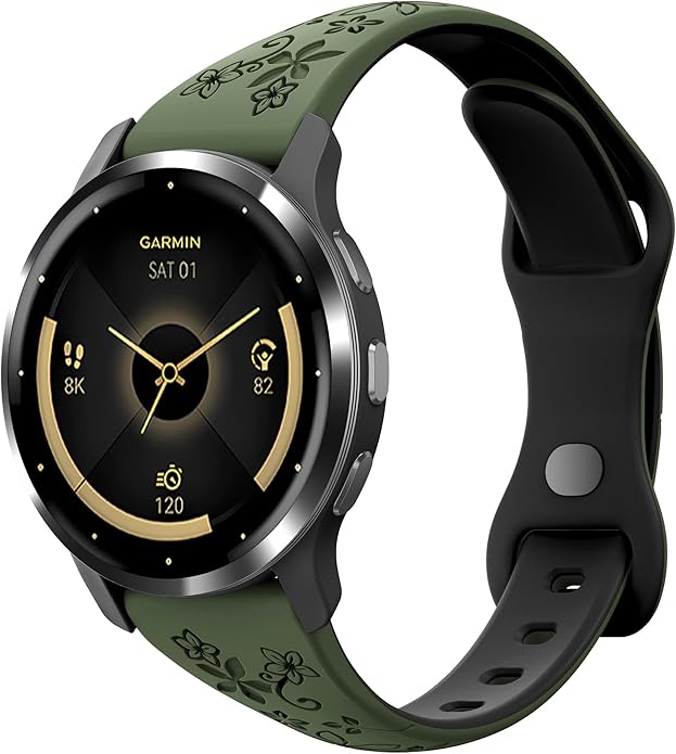 Laband 18mm Floral Engraved Band Compatible With Garmin Venu 3S 41mm/Venu 2S/Vivoactive 4S/Vivomove 3S/Venu 4 41mm/Forerunner 255S/Forerunner 265S,Soft Slim Silicone Cute Embossed Flower Strap for Men