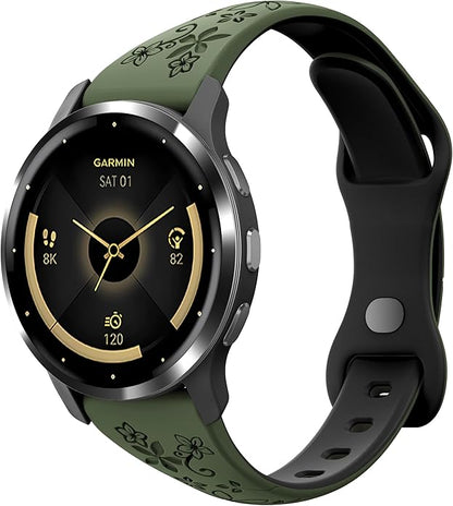 Laband 18mm Floral Engraved Band Compatible With Garmin Venu 3S 41mm/Venu 2S/Vivoactive 4S/Vivomove 3S/Venu 4 41mm/Forerunner 255S/Forerunner 265S,Soft Slim Silicone Cute Embossed Flower Strap for Men
