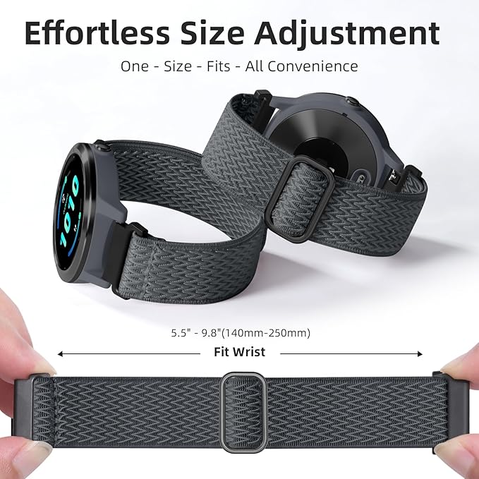GEAK Stretchy Nylon Watch Bands Compatible with Garmin Venu Sq/Venu Sq 2/Venu 2 Plus, 20mm Loop Elastic Fabric Straps Compatible for Garmin Vivoactive 5 / Vivoactive 3 /Vivoactive 6 Women Men