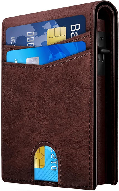 QLD Wallet for Men - RFID Blocking [Functional & Practical] Bifold Slim Minimalist Credit Card Holder Pop Up Metal Case with Cash Slot, Front Pocket with ID Window, Gift Boxed