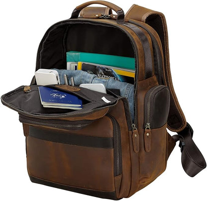 TIDING Men's Vintage Leather Backpack 15.6" Laptop Bag Large Capacity Business Travel Hiking Shoulder Daypacks
