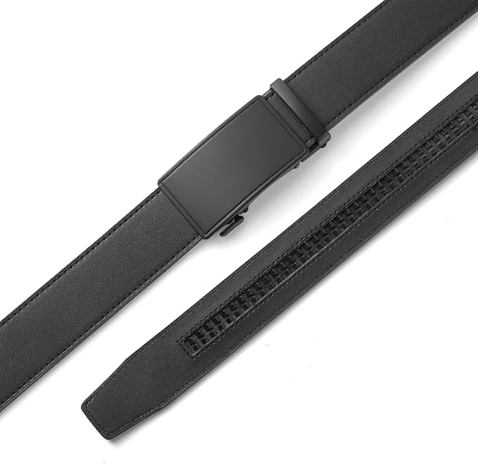 SENDEFN Men's Leather Belt Automatic Ratchet Buckle Slide Belt for Dress Casual Trim to Fit with Gift Box