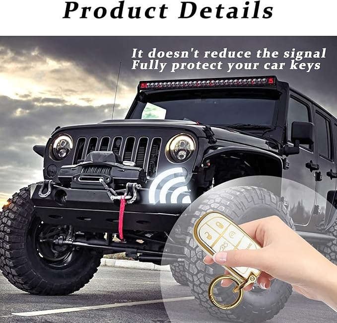 for Jeep Key Fob Cover Keychain Soft Full Protection Key Case Shell, Car Accessories for Man,Girls, Women, Compatible with Jeep Smart Key 3 4 5 Buttons Protector(White)