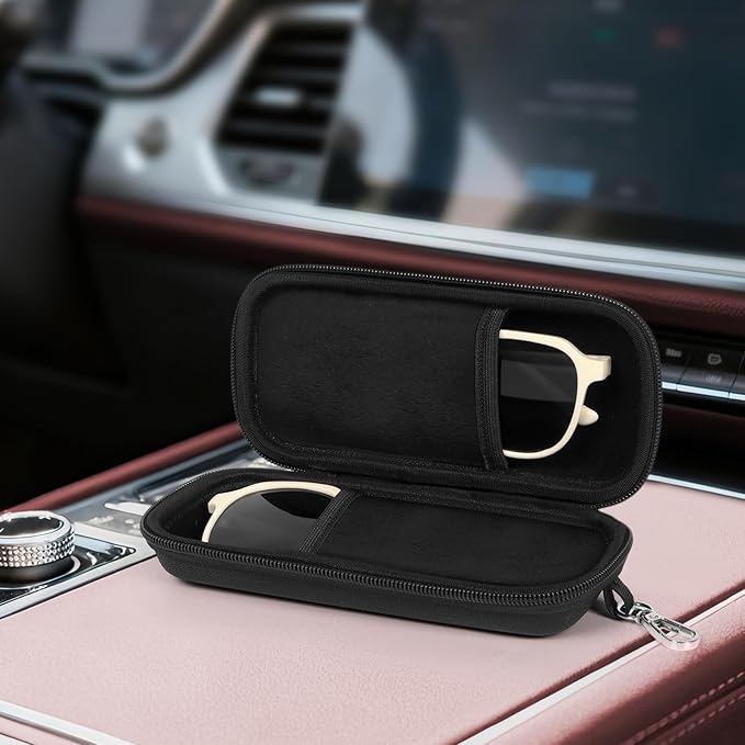 Double Eyeglasses Case Hard Shell Dual Sunglasses Organizer with Zipper Closure Travel Eyewear Storage for Vehicle