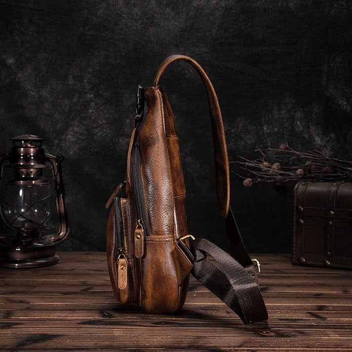 Le'aokuu Men Fashion Casual Tea Designer Travel Hiking Crossbody Chest Sling Bag Rig One Shoulder Strap Bag Men Leather 8015 | Fashion, Casual, Tea, Designer, Travel, Hiking