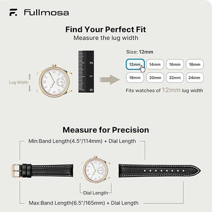 Fullmosa Watch Band, Quick Release Leather Watch Strap for Men Women, Replacement Bands Width 12mm 14mm 16mm 18mm 19mm 20mm 21mm 22mm 24mm