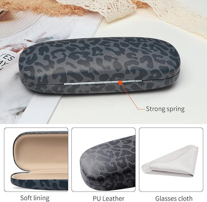 Glasses Case Hard Shell, Leather Protective Case for Sunglasses with Cleaning Cloth, Cute Eyeglass Cases for Women