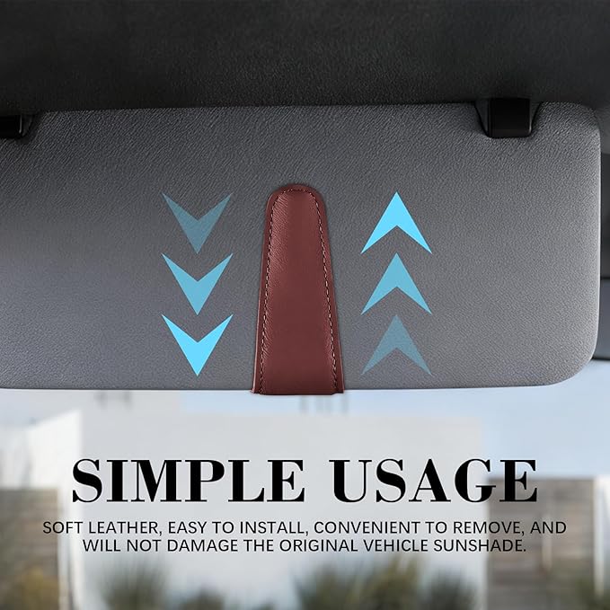 Magnetic Sunglasses Holder for Car Sun Visor, Leather Eyeglasses Clip, Secure Glasses Hanger with Ticket Card Slot